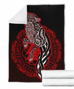 Viking Blanket Wolf Viking Red Sherpa Fleece Blanket Gifts for Viking Lovers