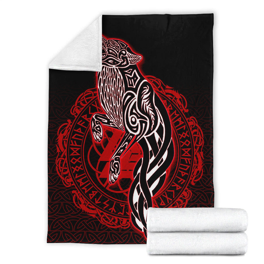 Viking Blanket Wolf Viking Red Sherpa Fleece Blanket Gifts for Viking Lovers