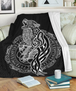 Viking Blanket Wolf Viking Sherpa Fleece Blanket Gifts for Viking Lovers