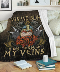 Viking Blood Run Through My Veins Sherpa Fleece Blanket Gifts for Viking Lovers