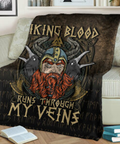 Viking Blood Run Through My Veins Sherpa Fleece Blanket Gifts for Viking Lovers