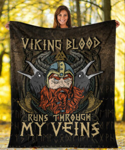 Viking Blood Run Through My Veins Sherpa Fleece Blanket Gifts for Viking Lovers