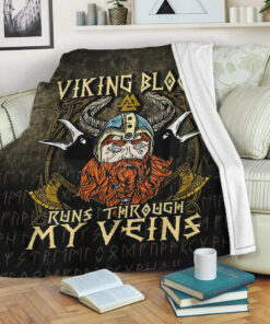 Viking Blood Runs Through My Veins Sherpa Fleece Blanket Gifts for Viking Lovers