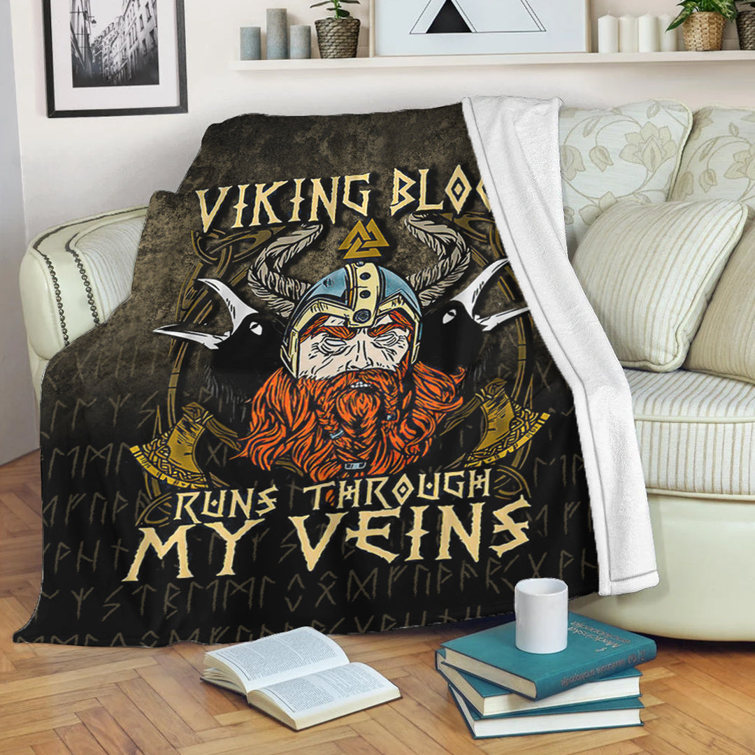 Viking Blood Runs Through My Veins Sherpa Fleece Blanket Gifts for Viking Lovers