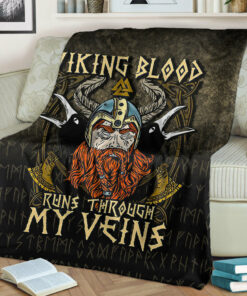 Viking Blood Runs Through My Veins Sherpa Fleece Blanket Gifts for Viking Lovers