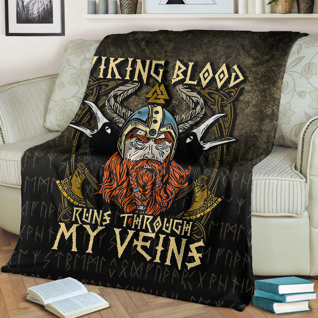 Viking Blood Runs Through My Veins Sherpa Fleece Blanket Gifts for Viking Lovers