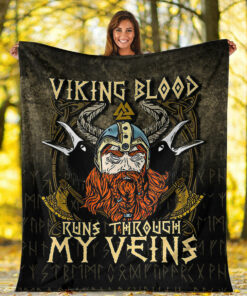Viking Blood Runs Through My Veins Sherpa Fleece Blanket Gifts for Viking Lovers