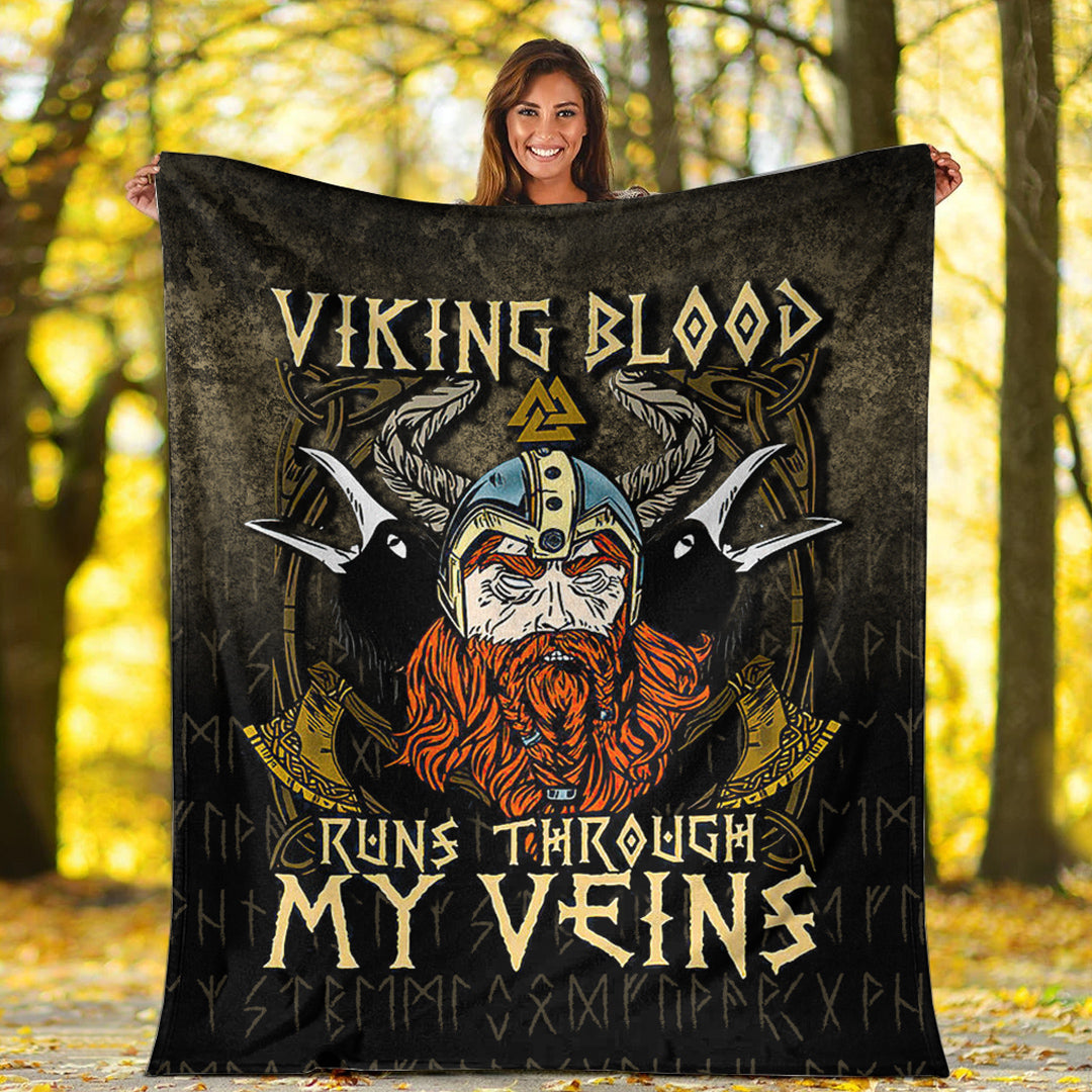 Viking Blood Runs Through My Veins Sherpa Fleece Blanket Gifts for Viking Lovers