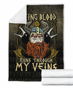 Viking Blood Runs Through My Veins Sherpa Fleece Blanket Gifts for Viking Lovers