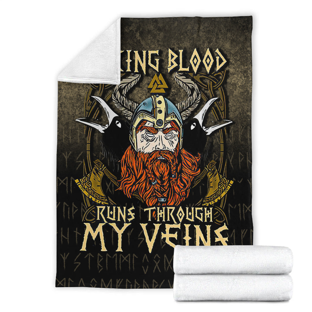 Viking Blood Runs Through My Veins Sherpa Fleece Blanket Gifts for Viking Lovers