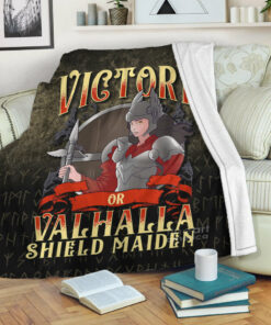 Viking Cute Victory Or Valhalla Shield Maiden Norse Viking Warrior Sherpa Fleece Blanket Gifts for Viking Lovers