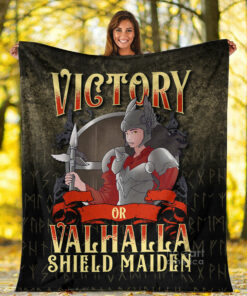 Viking Cute Victory Or Valhalla Shield Maiden Norse Viking Warrior Sherpa Fleece Blanket Gifts for Viking Lovers