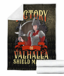 Viking Cute Victory Or Valhalla Shield Maiden Norse Viking Warrior Sherpa Fleece Blanket Gifts for Viking Lovers