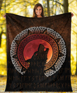 Viking Fenrir Norse Wolf Son of Loki Sherpa Fleece Blanket Gifts for Viking Lovers