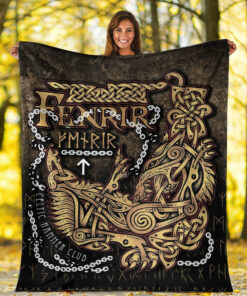 Viking Fenrir Ragnarok Viking Monster Wolf Sherpa Fleece Blanket Gifts for Viking Lovers