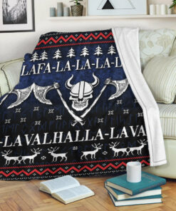Viking Norse Style Blanket Ugly Christmas Viking Fa La La La La Valhalla La Sherpa Fleece Blanket Gifts for Viking Lovers