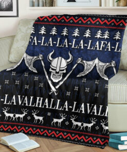 Viking Norse Style Blanket Ugly Christmas Viking Fa La La La La Valhalla La Sherpa Fleece Blanket Gifts for Viking Lovers