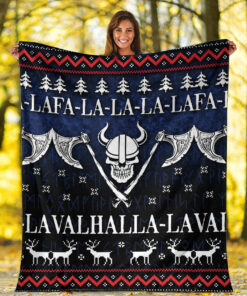 Viking Norse Style Blanket Ugly Christmas Viking Fa La La La La Valhalla La Sherpa Fleece Blanket Gifts for Viking Lovers