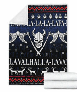 Viking Norse Style Blanket Ugly Christmas Viking Fa La La La La Valhalla La Sherpa Fleece Blanket Gifts for Viking Lovers
