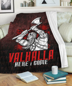 Viking Norse Style Blanket Valhalla Here I Come Viking Sherpa Fleece Blanket Gifts for Viking Lovers