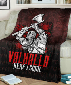 Viking Norse Style Blanket Valhalla Here I Come Viking Sherpa Fleece Blanket Gifts for Viking Lovers