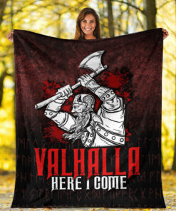 Viking Norse Style Blanket Valhalla Here I Come Viking Sherpa Fleece Blanket Gifts for Viking Lovers