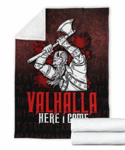 Viking Norse Style Blanket Valhalla Here I Come Viking Sherpa Fleece Blanket Gifts for Viking Lovers