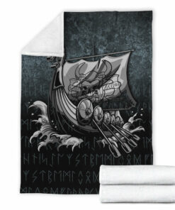 Viking Norse Style Blanket Victory or Valhalla Drakkar Sherpa Fleece Blanket Gifts for Viking Lovers