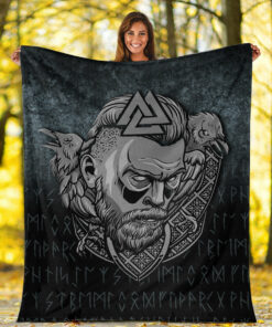 Viking Norse Style Blanket Victory or Valhalla Warrior Sherpa Fleece Blanket Gifts for Viking Lovers