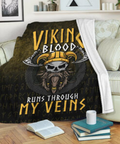 Viking Norse Style Blanket Viking Blood Run Through My Veins Sherpa Fleece Blanket