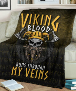 Viking Norse Style Blanket Viking Blood Run Through My Veins Sherpa Fleece Blanket