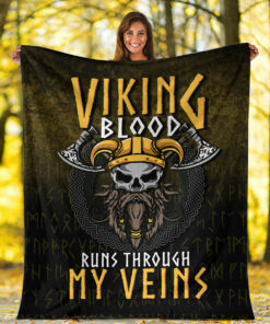 Viking Norse Style Blanket Viking Blood Run Through My Veins Sherpa Fleece Blanket