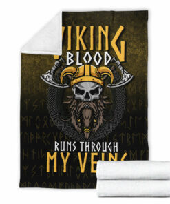 Viking Norse Style Blanket Viking Blood Run Through My Veins Sherpa Fleece Blanket