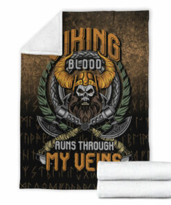 Viking Norse Style Blanket Viking Blood Run Through My Veins Sherpa Fleece Blanket Gifts for Viking Lovers