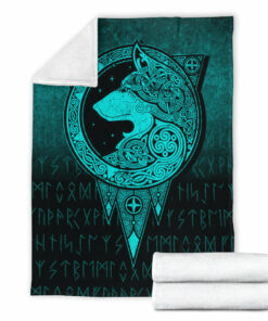 Viking Norse Wolf Cyan Version Sherpa Fleece Blanket Gifts for Viking Lovers