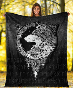 Viking Norse Wolf Sherpa Fleece Blanket Gifts for Viking Lovers