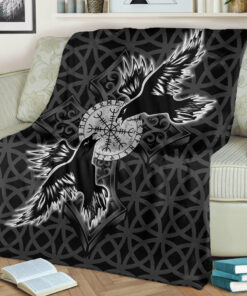 Viking Raven Blanket Sherpa Fleece Blanket Gifts for Viking Lovers