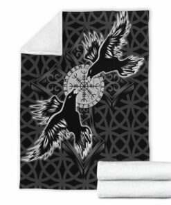 Viking Raven Blanket Sherpa Fleece Blanket Gifts for Viking Lovers