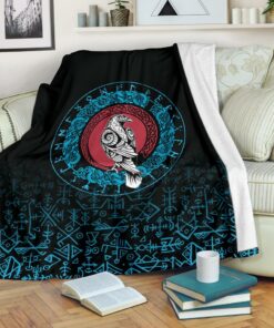 Viking Raven Celtic Cyan Sherpa Fleece Blanket Gifts for Viking Lovers