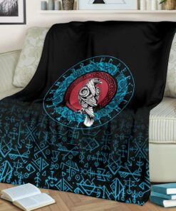 Viking Raven Celtic Cyan Sherpa Fleece Blanket Gifts for Viking Lovers