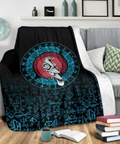 Viking Raven Celtic Cyan Sherpa Fleece Blanket Gifts for Viking Lovers