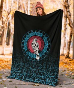 Viking Raven Celtic Cyan Sherpa Fleece Blanket Gifts for Viking Lovers