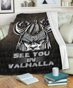 Viking See You In Valhalla Sherpa Fleece Blanket Gifts for Viking Lovers