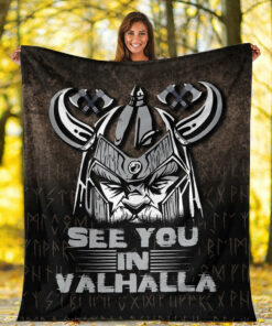 Viking See You In Valhalla Sherpa Fleece Blanket Gifts for Viking Lovers