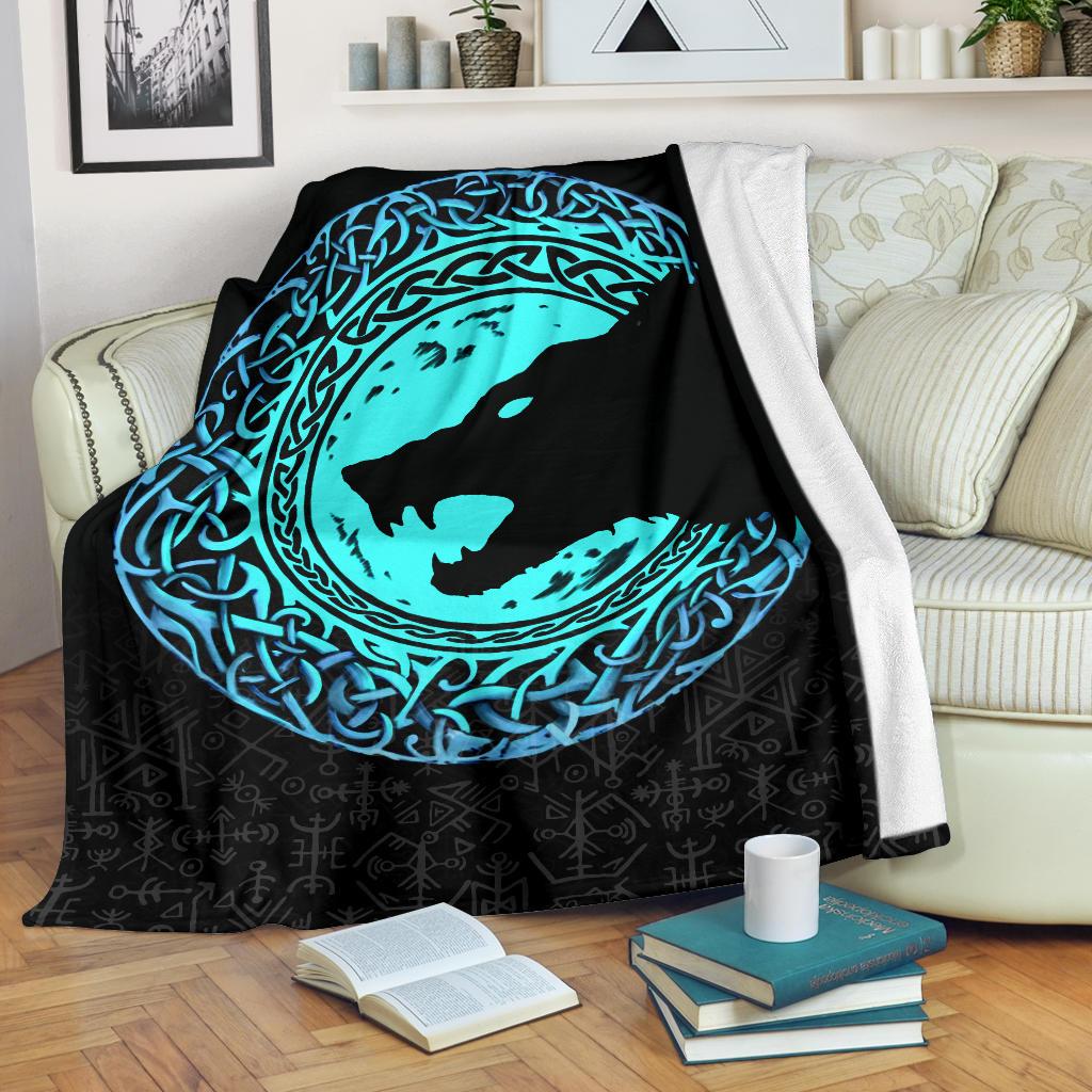 Viking Sherpa Fleece Blanket Gifts for Viking Lovers Fenrir Norse Wolf