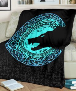 Viking Sherpa Fleece Blanket Gifts for Viking Lovers Fenrir Norse Wolf