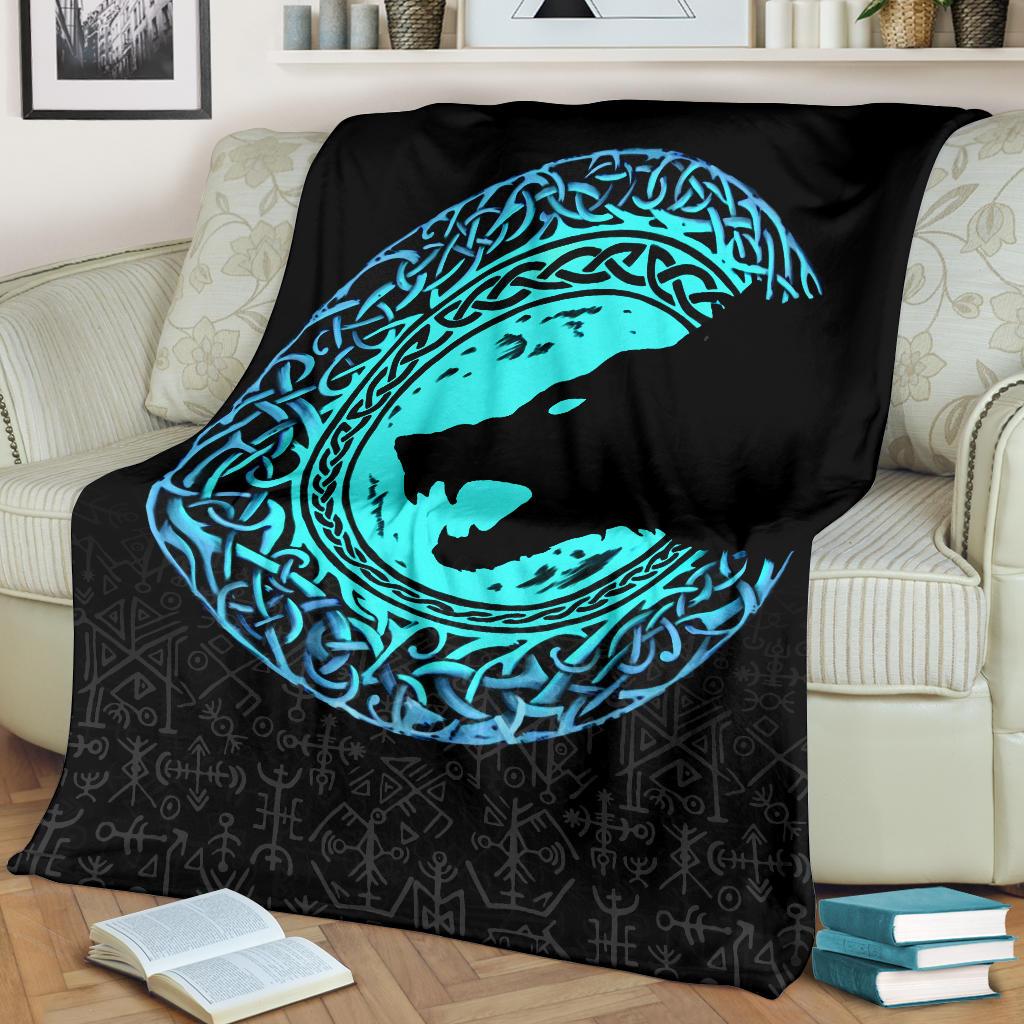 Viking Sherpa Fleece Blanket Gifts for Viking Lovers Fenrir Norse Wolf
