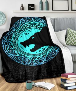 Viking Sherpa Fleece Blanket Gifts for Viking Lovers Fenrir Norse Wolf
