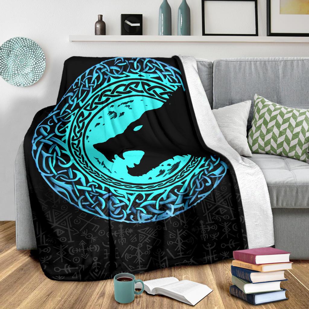 Viking Sherpa Fleece Blanket Gifts for Viking Lovers Fenrir Norse Wolf