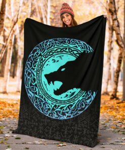Viking Sherpa Fleece Blanket Gifts for Viking Lovers Fenrir Norse Wolf